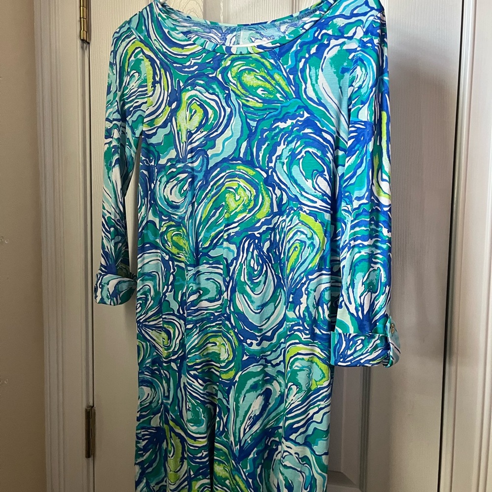 Lilly Pulitzer XS Linden Dress in Sparkling Blue Oh Shucks Reduced. EUC